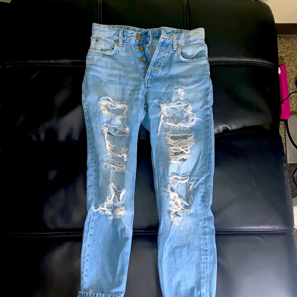 These are distress denim boyfriend jeans from H&M
